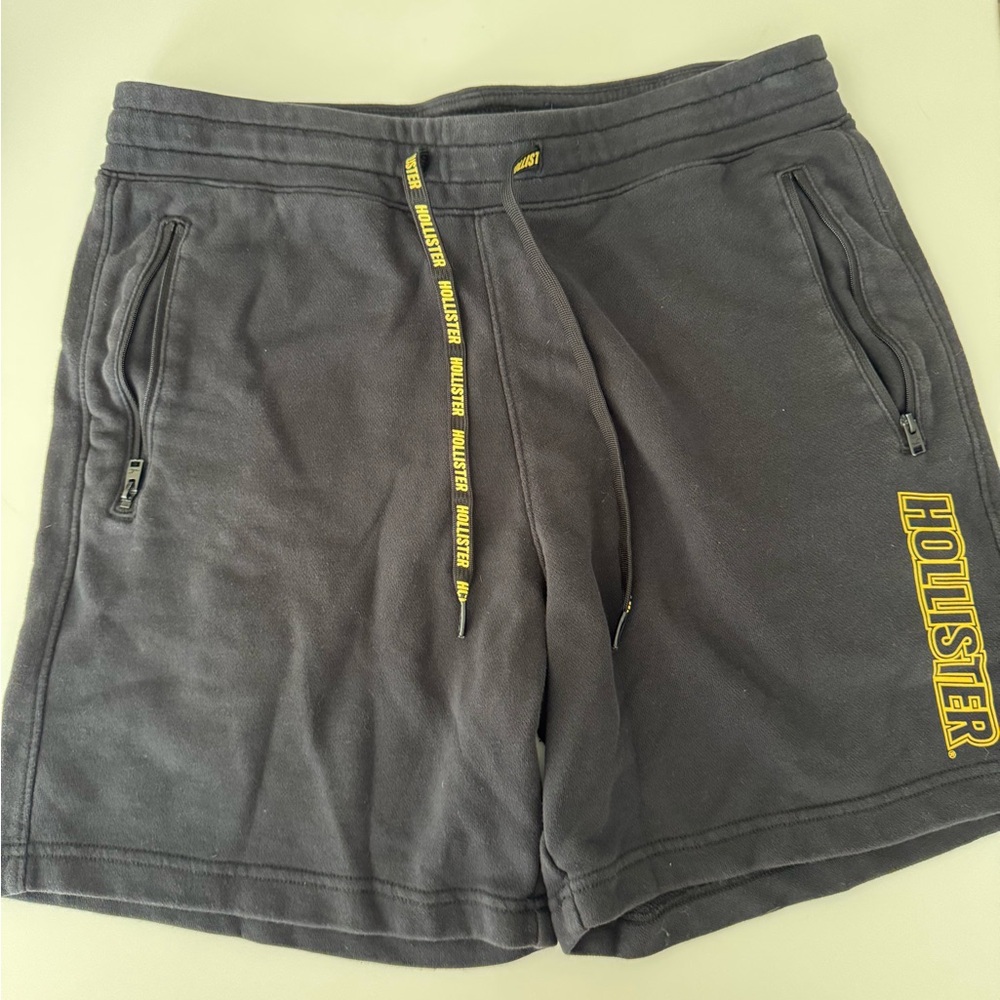 Hollister Gray Athletic Shorts with Yellow Accents